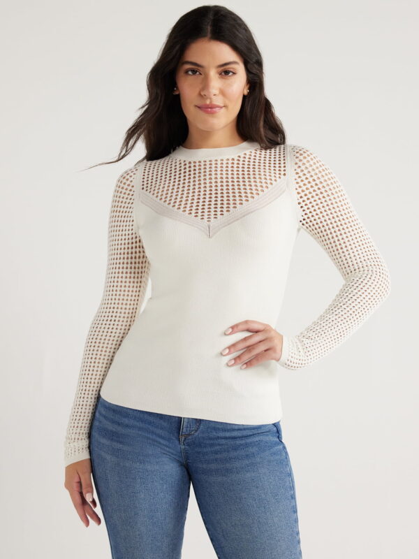 Sofia Jeans Women's V-Neck Mesh Pullover Sweater with Sheer Long Sleeves, Lightweight, Sizes XS-XXXL Sofia Jeans Women's V-Neck Mesh Pullover Sweater with Sheer Long Sleeves, Lightweight, Sizes XS-XXXL
