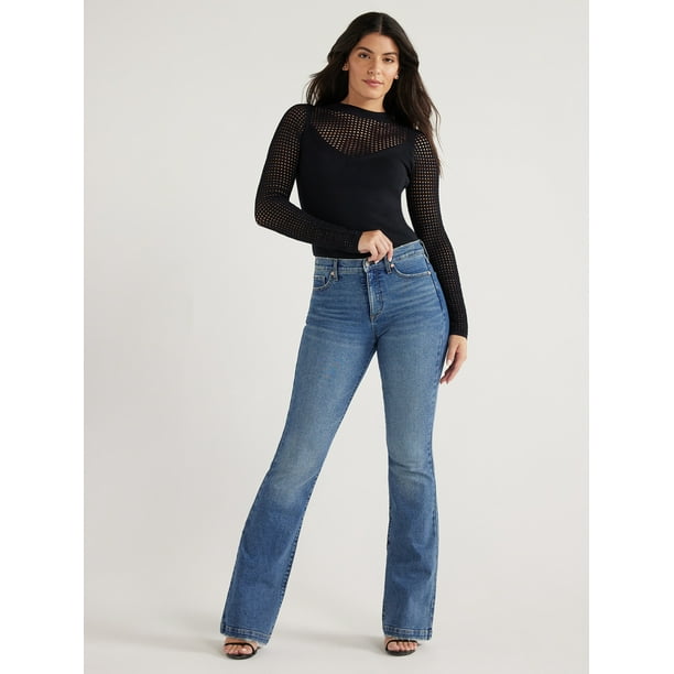 Sofia Jeans Women's V-Neck Mesh Pullover Sweater with Sheer Long Sleeves, Lightweight, Sizes XS-XXXL