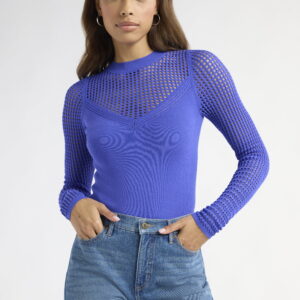 Sofia Jeans Women's V-Neck Mesh Pullover Sweater with Sheer Long Sleeves, Lightweight, Sizes XS-XXXL