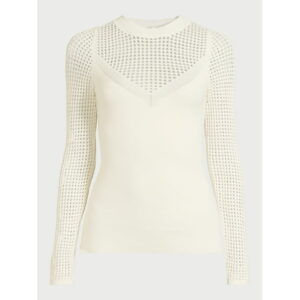 Sofia Jeans Women's V-Neck Mesh Pullover Sweater with Sheer Long Sleeves, Lightweight, Sizes XS-XXXL