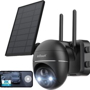 Solar Security Camera Outdoor, 2K Wireless WiFi Battery Powered Home Surveillance System, ieGeek 360°PTZ Cameras with Smart Siren, Spotlights Cam,