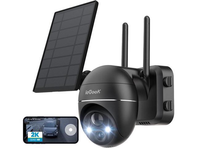 Solar Security Camera Outdoor, 2K Wireless WiFi Battery Powered Home Surveillance System, ieGeek 360°PTZ Cameras with Smart Siren, Spotlights Cam,