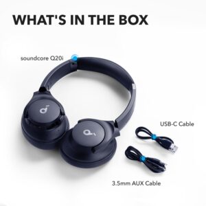 soundcore by Anker Q20i Hybrid Active Noise Cancelling Headphones, Wireless Over-Ear Bluetooth, 40H Long ANC Playtime, Hi-Res Audio, Big Bass, Customize via an App, Transparency...