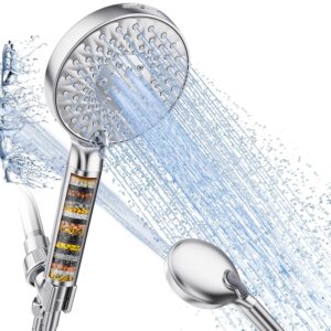 SR SUN RISE Filtered Shower Head with Handheld, High Pressure 9 Spray Mode Chrome Showerhead with Filters, Water Softener Filters Beads for Hard Water - Remove Chlorine -...