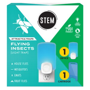 STEM Light Trap, Attracts and Traps Flying Insects, Emits Soft Blue Light, [Includes Starter Kit with 1 Light Trap and 1 Cartridge]