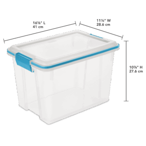 Sterilite Small Storage Bin, 20 Quart Clear Plastic Storage Container with Gasket Lid, Blue