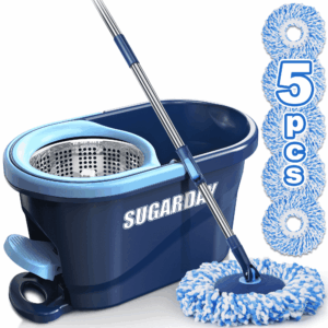 SUGARDAY Spin Mop and Bucket with Wringer Set for Floors Cleaning Heavy duty System, Blue