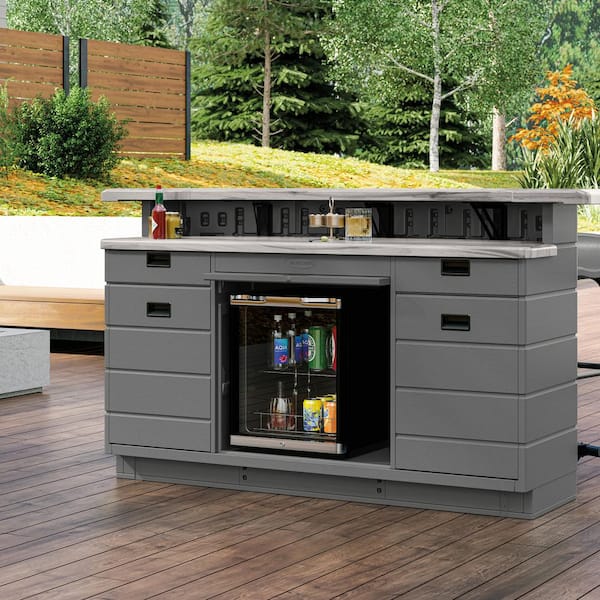 Suncast Backyard Oasis Resin Plastic Outdoor Bar BMEB2500D