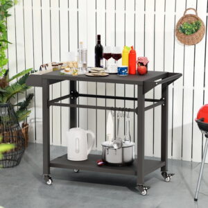 SUNCROWN Outdoor Grill Cart for Blackstone Griddle & Pizza Oven, 41" L x 20" W BBQ Prep Table with Seasoning Tray, Tool Hooks, Handrail & Wheels, Heavy-Duty Portable Cooking...