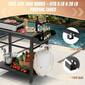SUNCROWN Outdoor Grill Cart for Blackstone Griddle & Pizza Oven, 41" L x 20" W BBQ Prep Table with Seasoning Tray, Tool Hooks, Handrail & Wheels, Heavy-Duty Portable Cooking...