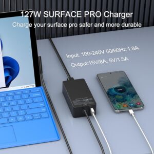 Surface Pro Charger 127W, Surface Book 3 Charger Replacement for Microsoft Surface Book 3 2 1, Surface Pro X 9 8 7 6 5 4 3, Surface Laptop 5 4 3 2 1, Surface Go 3 2 1 with 11FT...