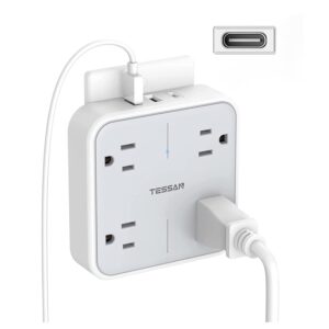 Surge Protector Wall Outlet Extender, TESSAN 4 Multi Plug Outlet Splitter with 3 USB Ports (1 USB C), Multiple Plug Extension Block for Home Office Dorm Room Essentials, Gray
