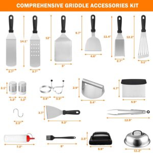 Suyeah 34PCS Griddle Accessories Kit, Flat Top Grill Accessories Set for Blackstone, Grill Spatula Set with Enlarged Spatulas, Basting Cover, Scraper for Outdoor Barbecue