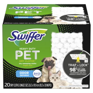 Swiffer Sweeper Pet Heavy Duty Dry Multi-Surface Cloth Refills, Floor Cleaner, 20 count