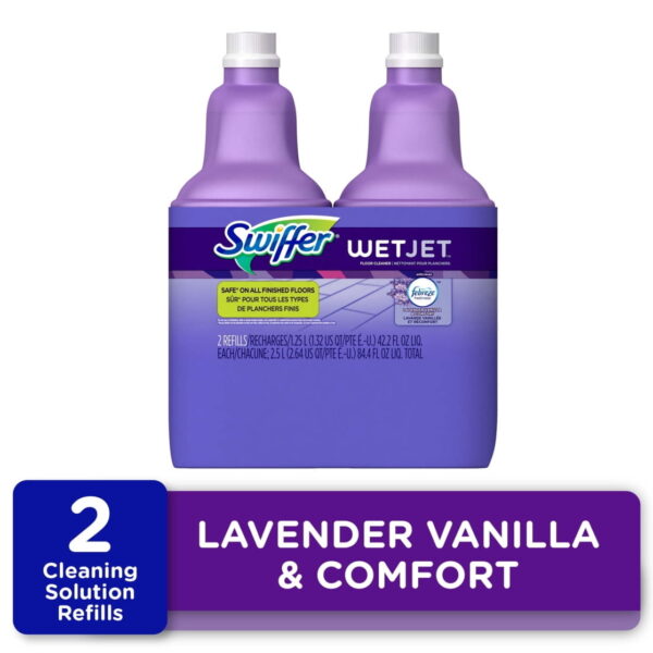 Swiffer Wet Jet Mop Refill Solution, Wood, Laminate, Tile, Floor Cleaner, Lavender, 42.2 fl oz, 2 Pack Swiffer Wet Jet Mop Refill Solution, Wood, Laminate, Tile, Floor Cleaner, Lavender, 42.2 fl oz, 2 Pack