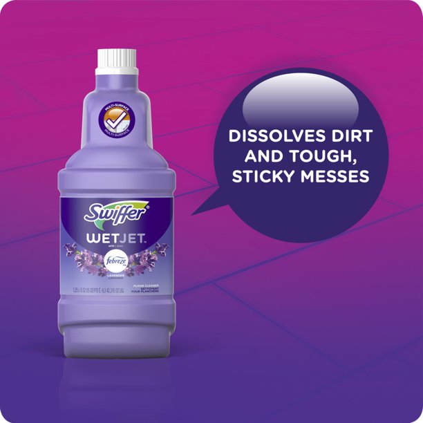 Swiffer Wet Jet Mop Refill Solution, Wood, Laminate, Tile, Floor Cleaner, Lavender, 42.2 fl oz, 2 Pack