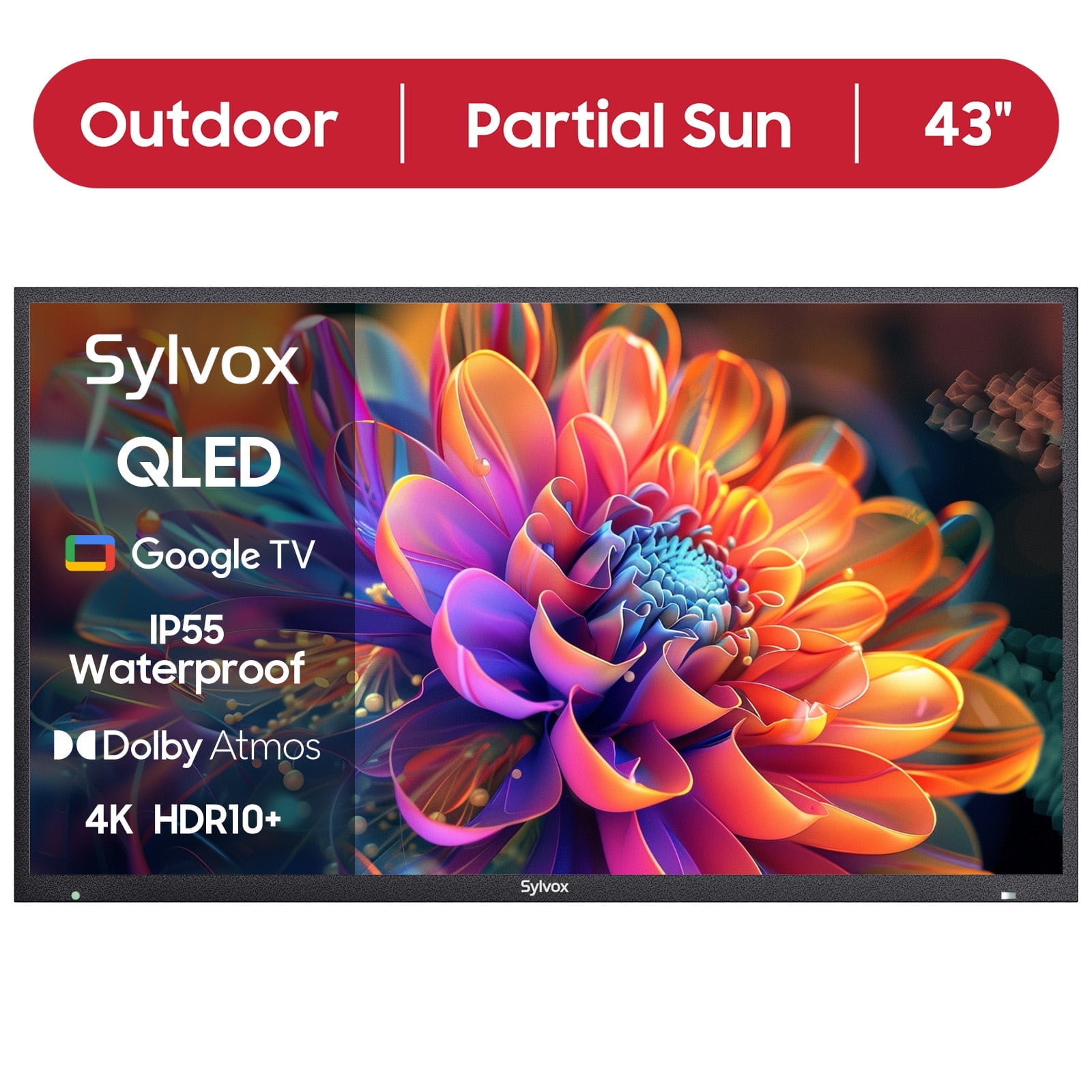 SYLVOX 43'' Outdoor TV, 4K UHD Smart TV with Google OS, IP55 Weatherproof TV with 1000nits brightness Dolby Vision Voice Remote Chromecast for Yard, Patio, Garden (Deck Pro QLED...
