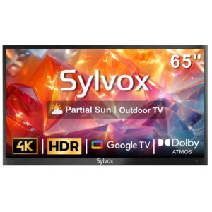 SYLVOX 65" Outdoor TV, 4K UHD Google TV for Partial Sun Outside with 1000nit Brightness, IP55 Weatherproof, Dolby Atmos, Voice Remote (Deck Pro 2.0)