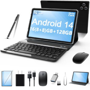 Tablet 2025 Newest Android 14 Tablet, 10 Inch Tablet,5G Wi-Fi Tablet Computer,2 In 1 Tablet with Keyboard, 128GB ROM+16(8+8)GB RAM + 1TB Expand,Octa-Core Processor,1920 * 1200...