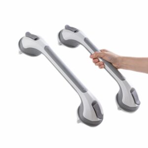 TAILI Shower Suction Cup Grab Bar Bathtubs Handrails for Seniors Elderly, No Drilling Waterproof, Grey, 2 Pack, 16 Inch