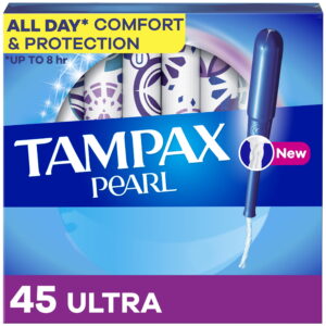 Tampax Pearl Tampons Ultra Absorbency with LeakGuard Braid, 45 Count