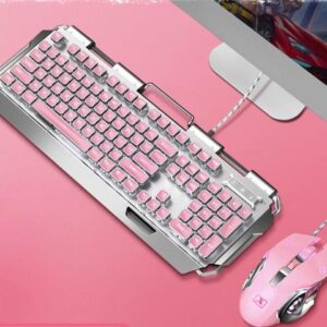 Technology X10 N-key Rollover Pink Ergonomic Design,White Backlit Wired Blue Mechanical Gaming Keyboard And 2400DPI Programmable Mouse Combo For
