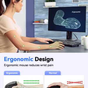 TECKNET Ergonomic Mouse, 4800 DPI Wireless Vertical Mouse with 5 Adjustable DPI Levels, 6 Buttons 2.4GHz Optical Carpal Tunnel Mouses for Laptop, Desktop, PC, MacBook - Black