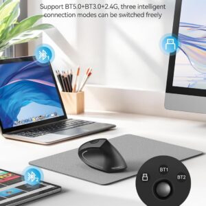TECKNET Ergonomic Mouse, Rechargeable 2.4G+Bluetooth Vertical Mice 6 DPI Adjustable, Wireless Optical Carpal Tunnel Mouse for Right Hand, Silent 6 Buttons for Laptop, PC,...