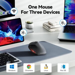 TECKNET Ergonomic Mouse, Wireless Bluetooth Vertical Mouse, 4800 DPI Optical Tracking, 6 Adjustable DPI, Quiet Clicks, 2.4GHz with USB A Receiver, 6 Buttons, Wide Compatibility...