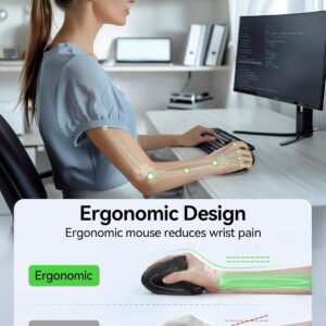 TECKNET Ergonomic Mouse Wireless, Rechargeable Mouse Wireless Silent for Carpal Tunnel Right Hand, 2.4GHz USB Vertical Mouse Wireless for Laptop, 5 Adjustable 4800 DPI,...