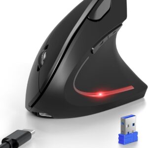 TECKNET Ergonomic Mouse with Jiggler, Bluetooth Wireless Vertical Mouse, 4800DPI Rechargeable Carpal Tunnel Mouse, Undetectable Random Movement Keeps Computers Awake for PC, Laptop