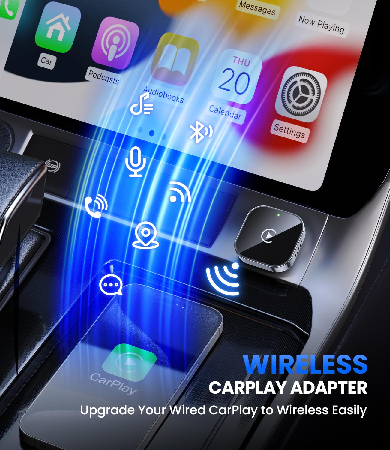 Teeran Wireless CarPlay Adapter 2025 Upgrade Wired CarPlay to Wireless, Mini USB Design for Cars with Built-in Wired Apple CarPlay Seamless Use Fast Stable Connection Car Play...