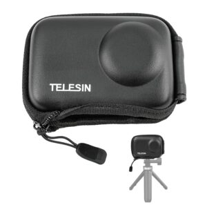 TELESIN Mini Carry Case for DJI Action 5 Action 4 Action 3 Camera, Pocket Size Protective Lens Case Travel Bag with Half Open Zipper Supports Connecting with Selfie Stick Tripod...