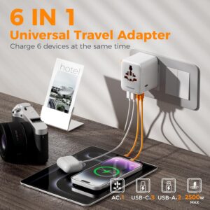 TESSAN Universal Travel Adapter, 6 in 1 International Plug Adapter, 28W 5 USB Ports (3 USB C) Worldwide Power Adaptor, Travel Essentials for Canada to Europe UK Australia India...