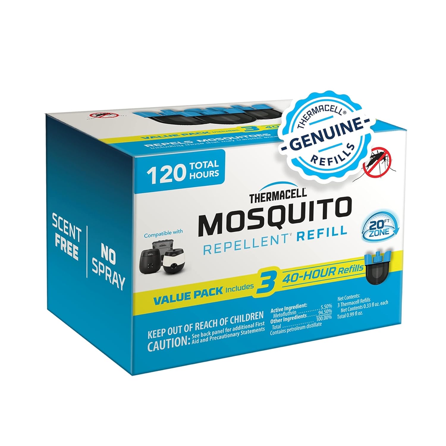 Thermacell Rechargeable Mosquito Repeller Refills; Advanced Repellent Formula Provides 20 Foot Protection Zone; Compatible with Thermacell E-Series & Radius Only; No DEET, Spray...