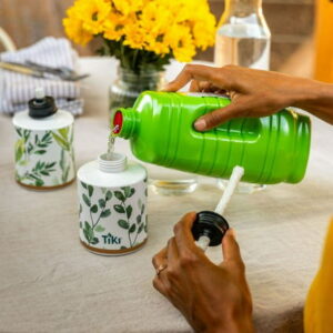 TIKI 5.44" Greenery Glass Tabletop Torch – Green & White Decorative Citronella Torch for Patio, Garden & Outdoor Lighting