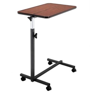 Tilting Bedside Table with Wheels & Brake - Adjustable for Hospital and Home Use, Dark Wood Grain