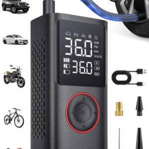 Tire Inflator Portable Air Compressor, 150 PSI Cordless Mini Bike Tire Pump, Air Pump for Auto, Motorcycle, Bicycle, Balls with Pressure Gauge&LED Light, Black, Medium
