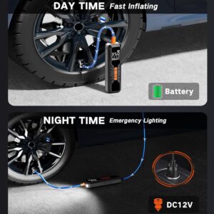 Tire Inflator Portable Air Compressor, 3X Faster Portable Air Pump with 10000mAh Battery, 150 PSI Cordless Air Pump for Cars, Bike & Motorcycle Tires, Ball