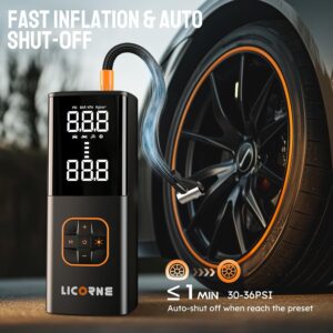 Tire Inflator Portable Air Compressor, 5X Faster Portable Air Pump for Car Tires with Powerful Battery, 180PSI Cordless Air Pump with Digital Pressure Gauge for Cars, Bike &...