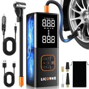 Tire Inflator Portable Air Compressor, 5X Faster Portable Air Pump for Car Tires with Powerful Battery, 180PSI Cordless Air Pump with Digital Pressure Gauge for Cars, Bike &...
