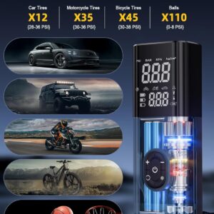 Tire Inflator Portable Air Compressor, CKWUE 180PSI Cordless Air Compressor, 6X Faster Air Pump with Digital Pressure Gauge, Tire Pump with Dual Mode Inflation for Car,...