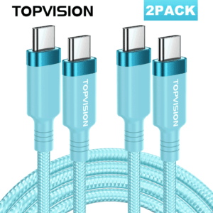 TOPVISION Fast Charge Cable, 2Pack [6FT Fast Charging Cables] 3.1A Nylon Braided Type-C Charger Bundle for iPhone 15/16, Samsung Galaxy S23/S24, Pixel 7/8, Moto G Power &...