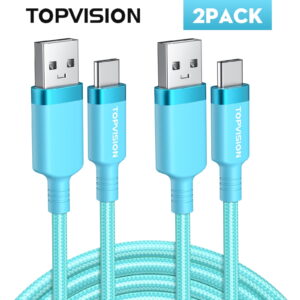 TOPVISION USB-C Cable, [2 Cables 6FT] Type C Charger Cord Nylon Braided, 3.1A Type C Fast Charging Cable, Compatible with iPhone15/16 Series, Samsung, Pixel, Moto, Android
