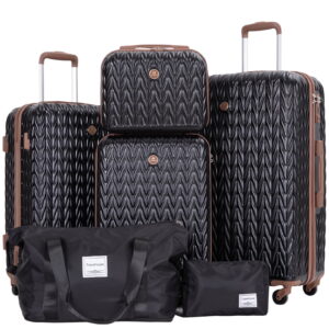 Travelhouse Luggage Set 3 Piece Hardside Suitcase TSA Lock Spinner Wheels 6 PCS Hardshell Luggage with Duffel Bag.(Black)