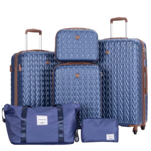 Travelhouse Luggage Set 3 Piece Hardside Suitcase TSA Lock Spinner Wheels 6 PCS Hardshell Luggage with Duffel Bag.(Blue)