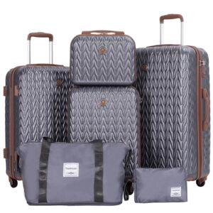 Travelhouse Luggage Set 3 Piece Hardside Suitcase TSA Lock Spinner Wheels 6 PCS Hardshell Luggage with Duffel Bag.(Grey)