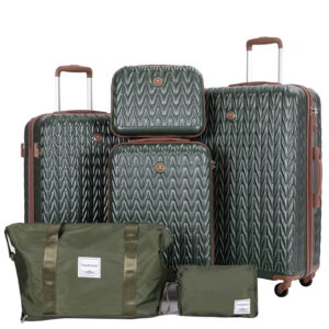Travelhouse Luggage Set 3 Piece Hardside Suitcase TSA Lock Spinner Wheels 6 PCS Hardshell Luggage with Duffel Bag.(Green)