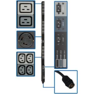 Tripp Lite 14.4kW 208V 3-Phase Basic PDU - 45 Outlets (36 C13, 6 C19, 3 L6-30R), Hubbell 50A CS8365C Input, 6 ft. Cord, 70 in. 0U, TAA (PDU3V6H50A)