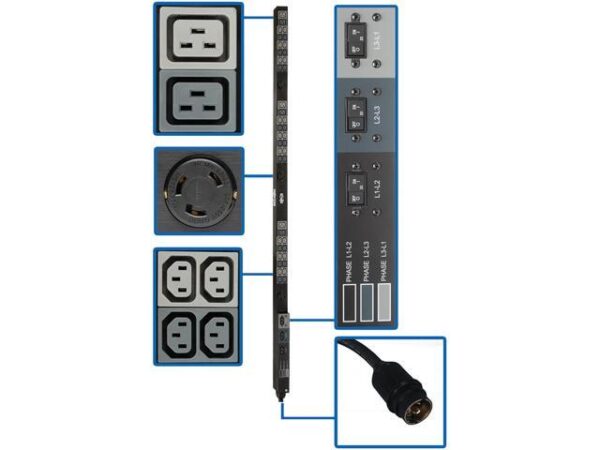 Tripp Lite 14.4kW 208V 3-Phase Basic PDU - 45 Outlets (36 C13, 6 C19, 3 L6-30R), Hubbell 50A CS8365C Input, 6 ft. Cord, 70 in. 0U, TAA (PDU3V6H50A) Tripp Lite 14.4kW 208V 3-Phase Basic PDU - 45 Outlets (36 C13, 6 C19, 3 L6-30R), Hubbell 50A CS8365C Input, 6 ft. Cord, 70 in. 0U, TAA (PDU3V6H50A)